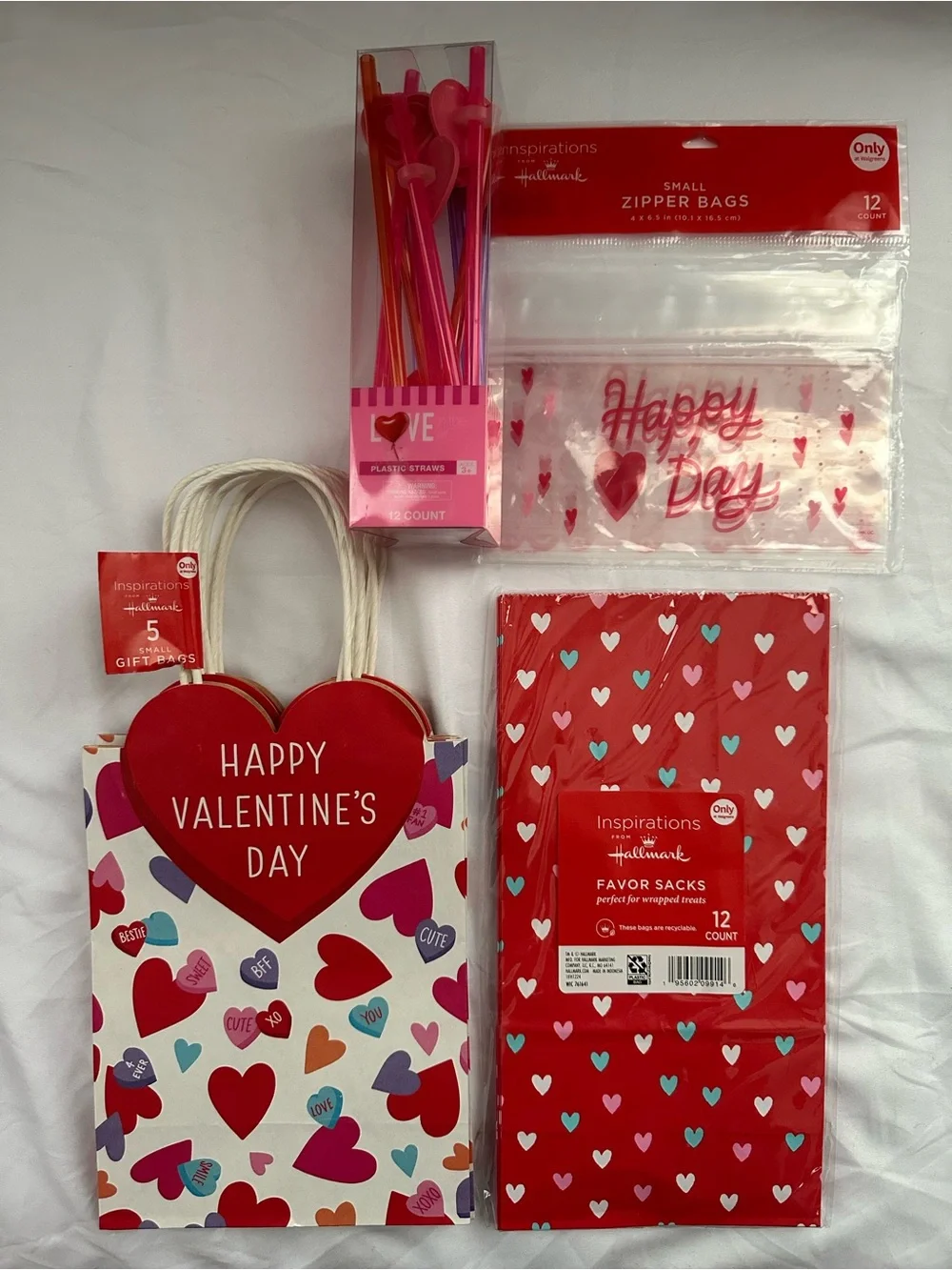 Hallmark Valentines Day Party Bundle Gift Bags Favor Sacks Straws Zipper Bags